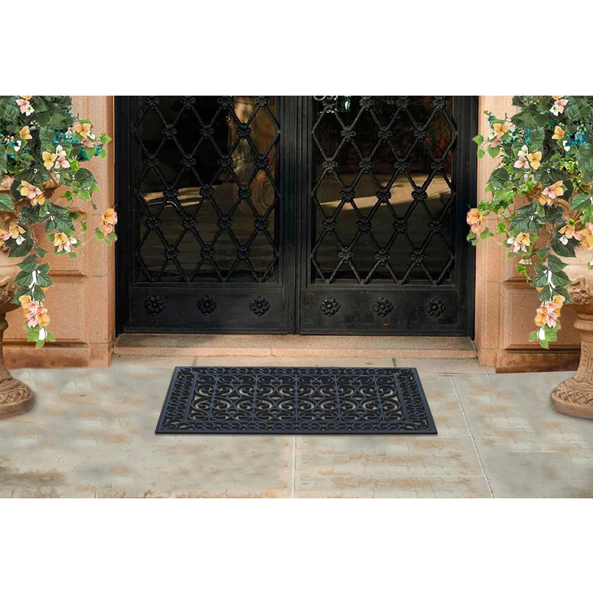 Black Paisley Rubber Doormat 24"X36" - Delara