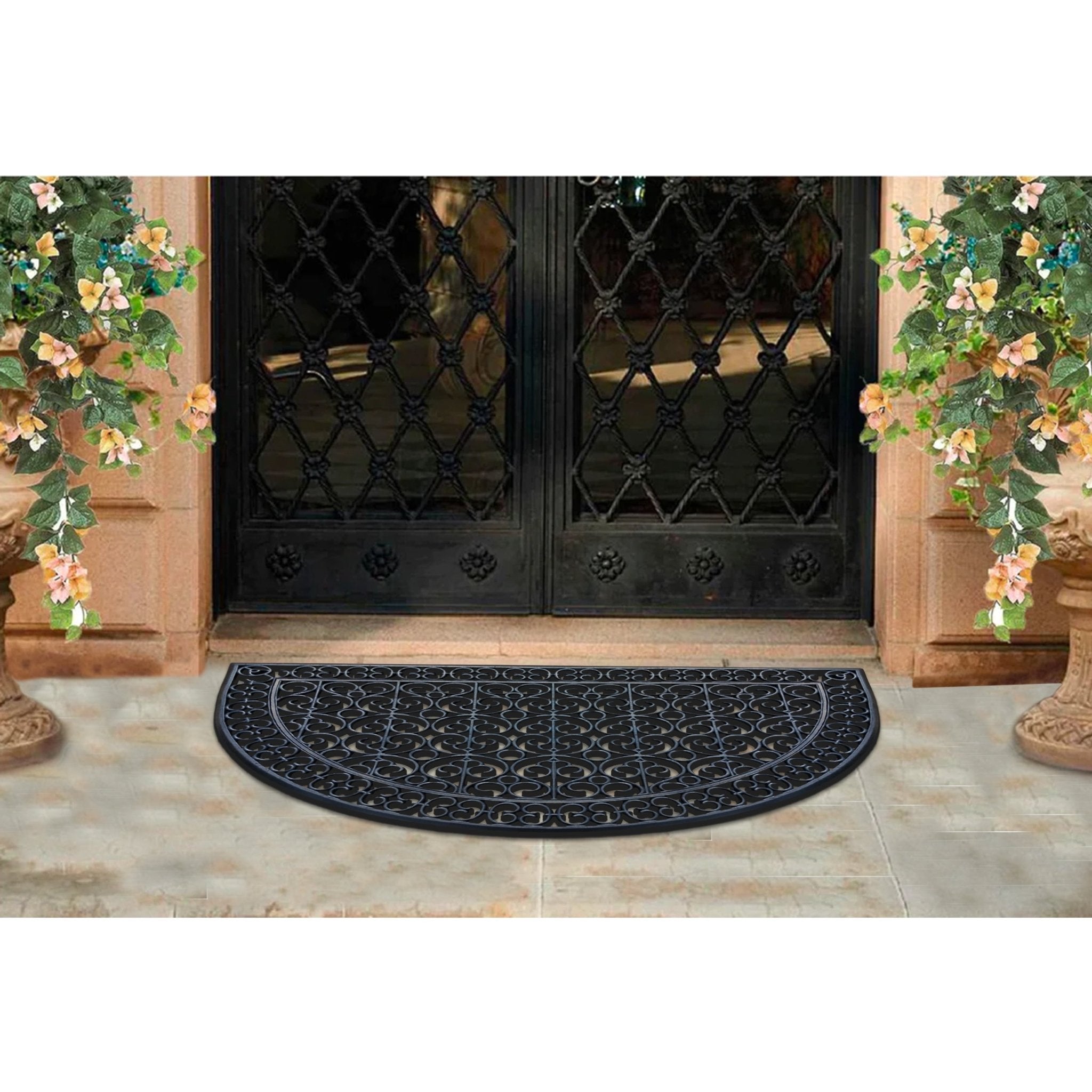 Half Round Black Artistic Rubber Doormat 30"X48" - Delara