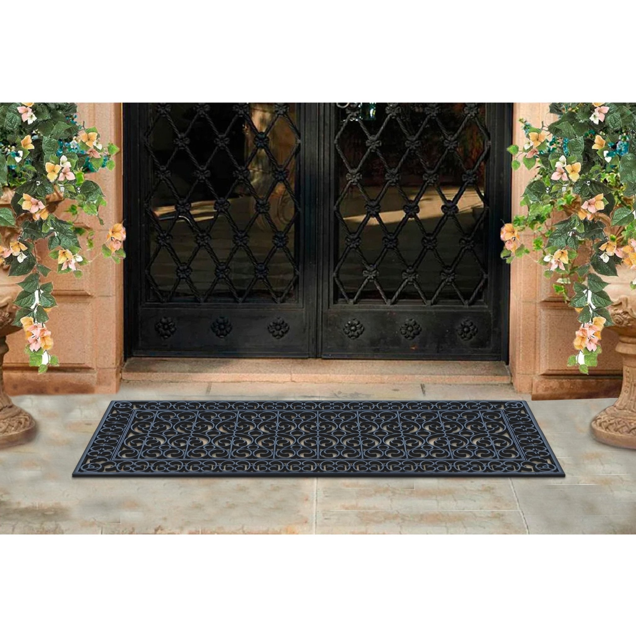 Black Artistic Rubber Doormat 24"X57" - Delara