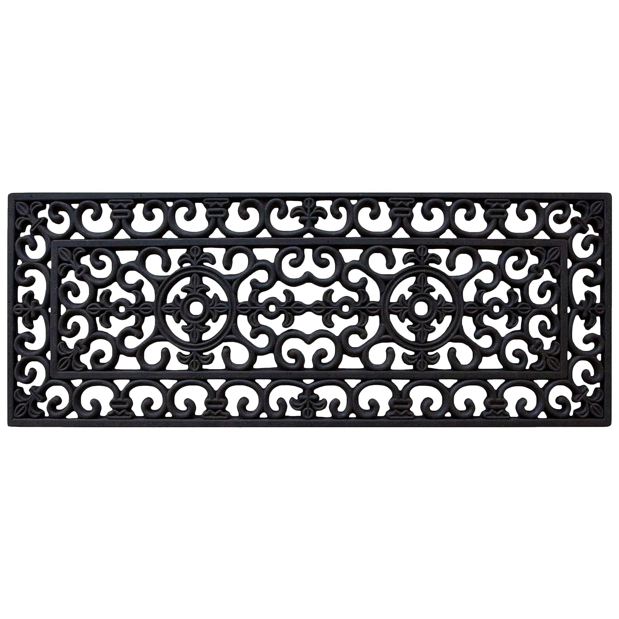 Black Paisley Large Rubber Doormat 18"X48" - Delara