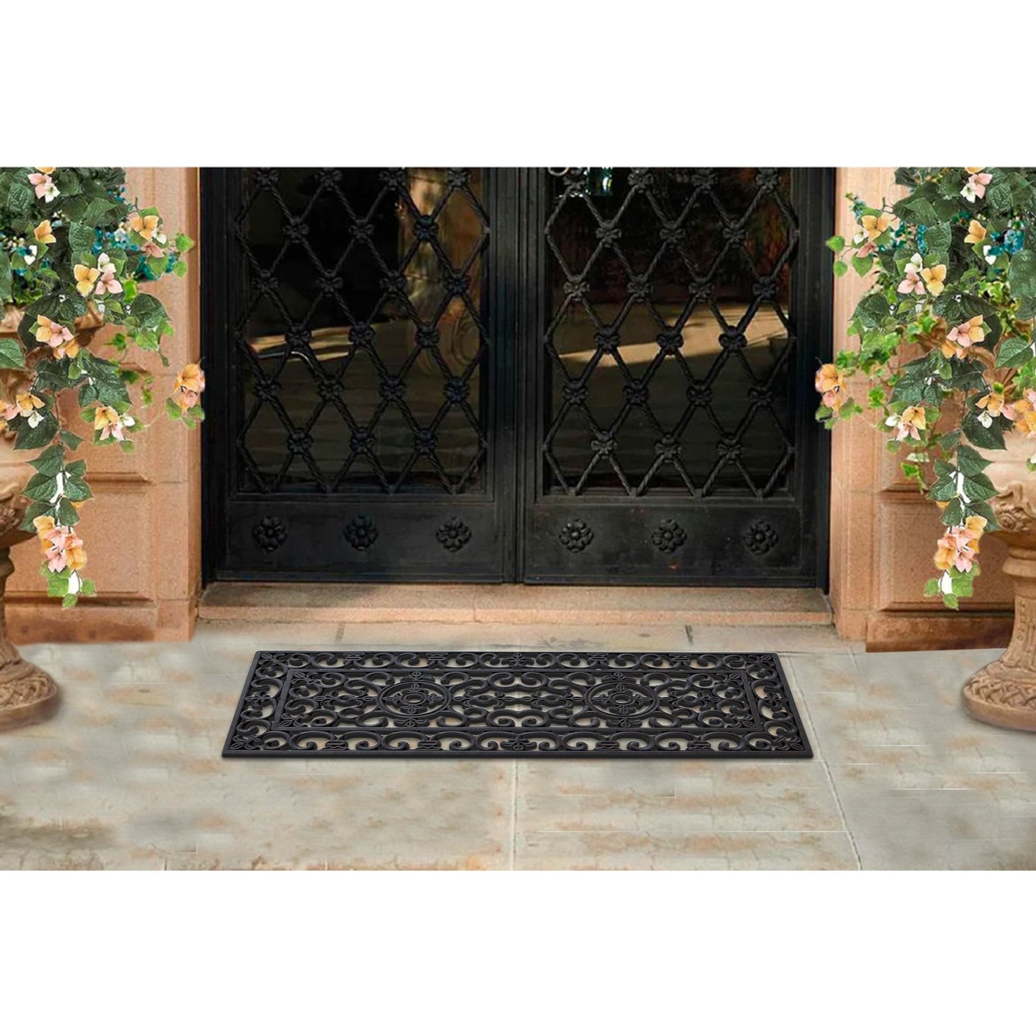 Black Paisley Large Rubber Doormat 18"X48" - Delara
