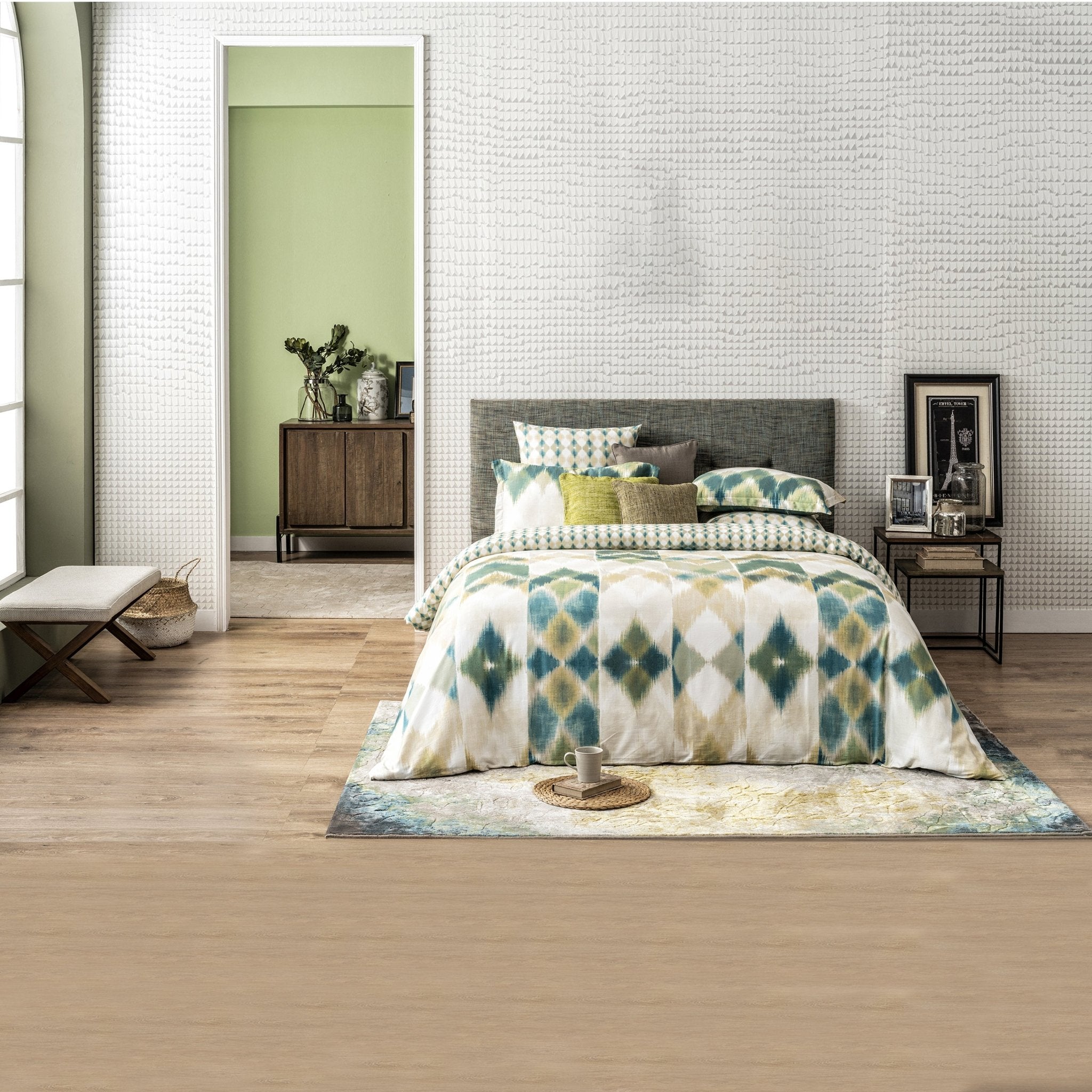 Poppy Green Organic Cotton Reversible Duvet Set - DelaraHome