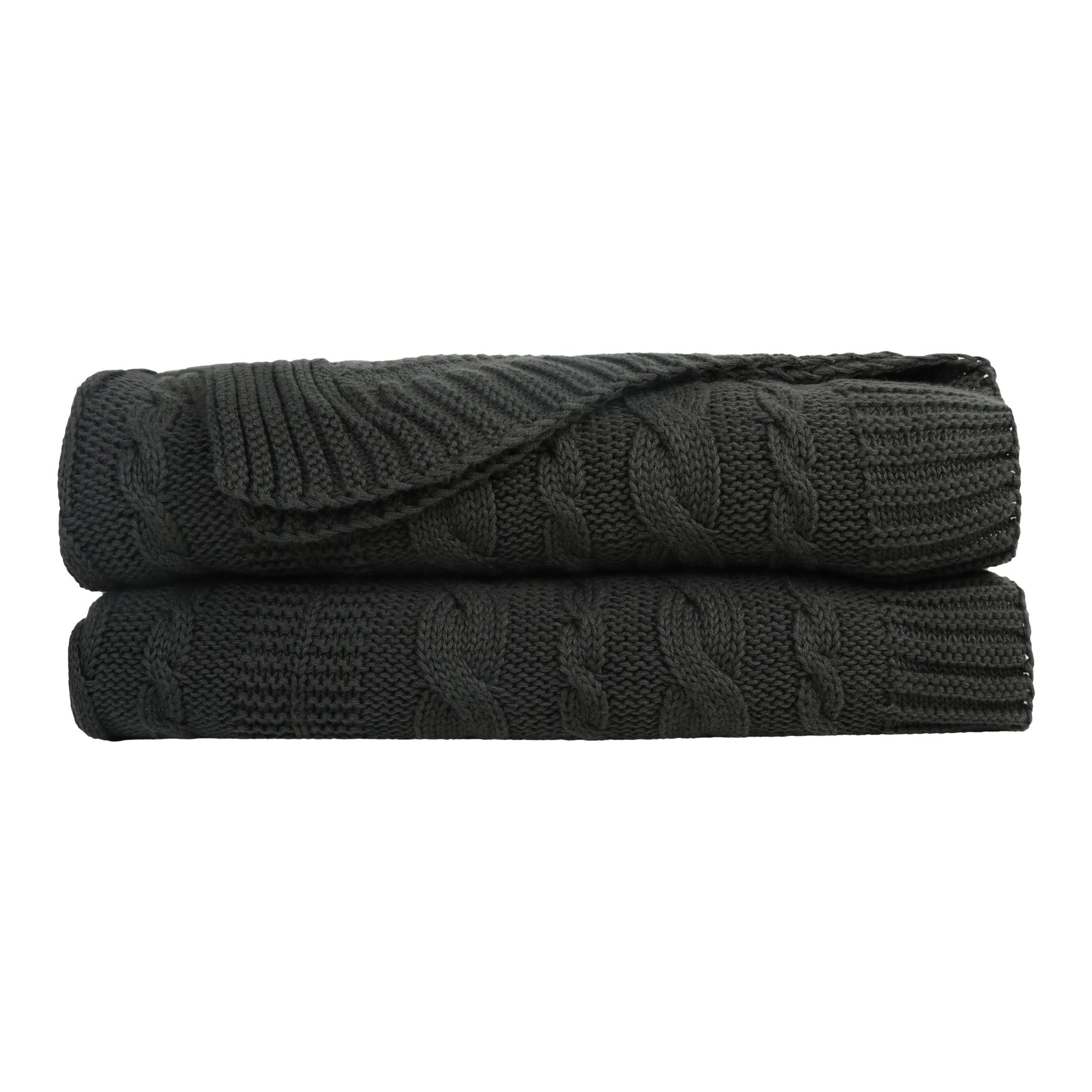Organic Cotton Cable Knit Throw (Navy Blue)