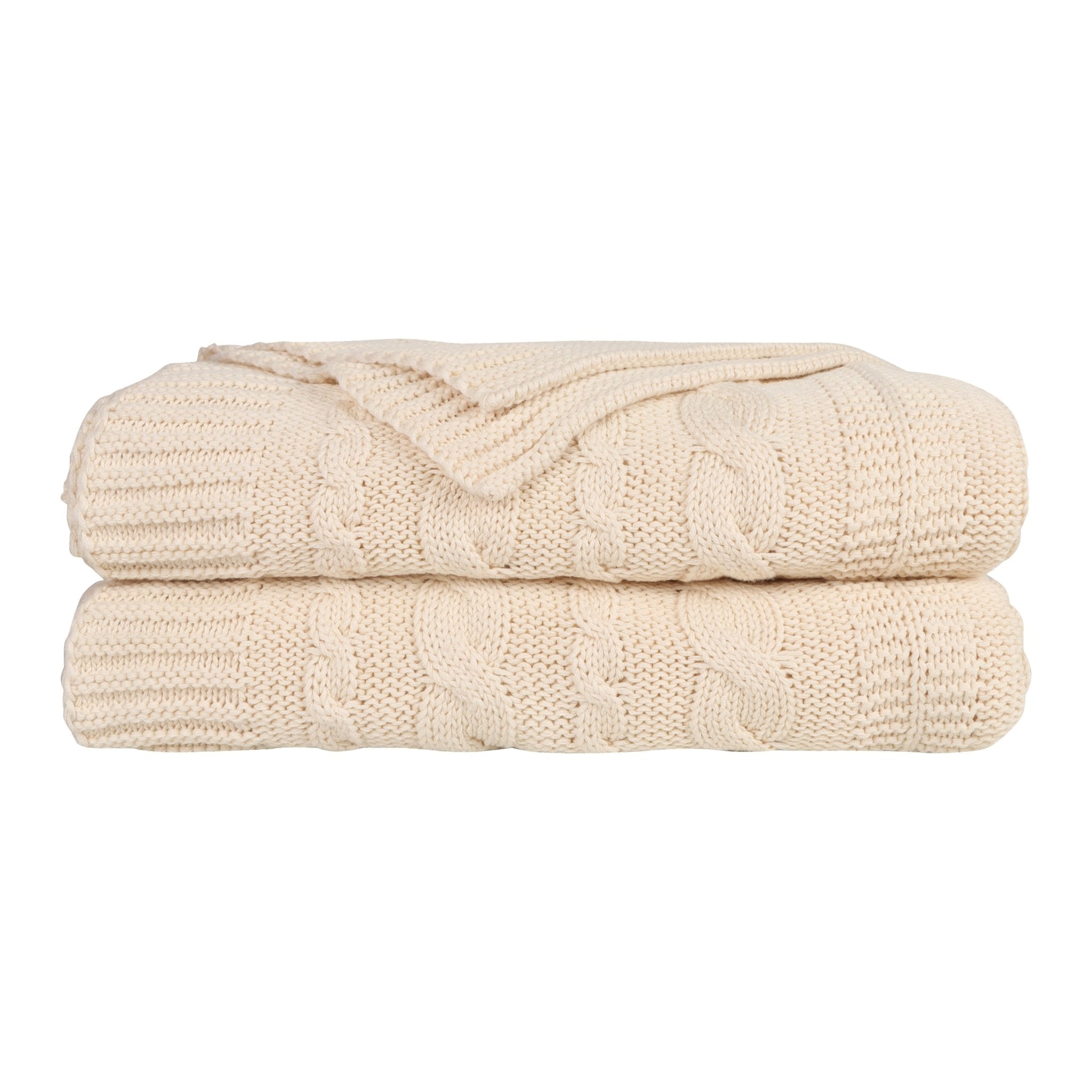 Organic Cotton Cable Knit Throw (Navy Blue)