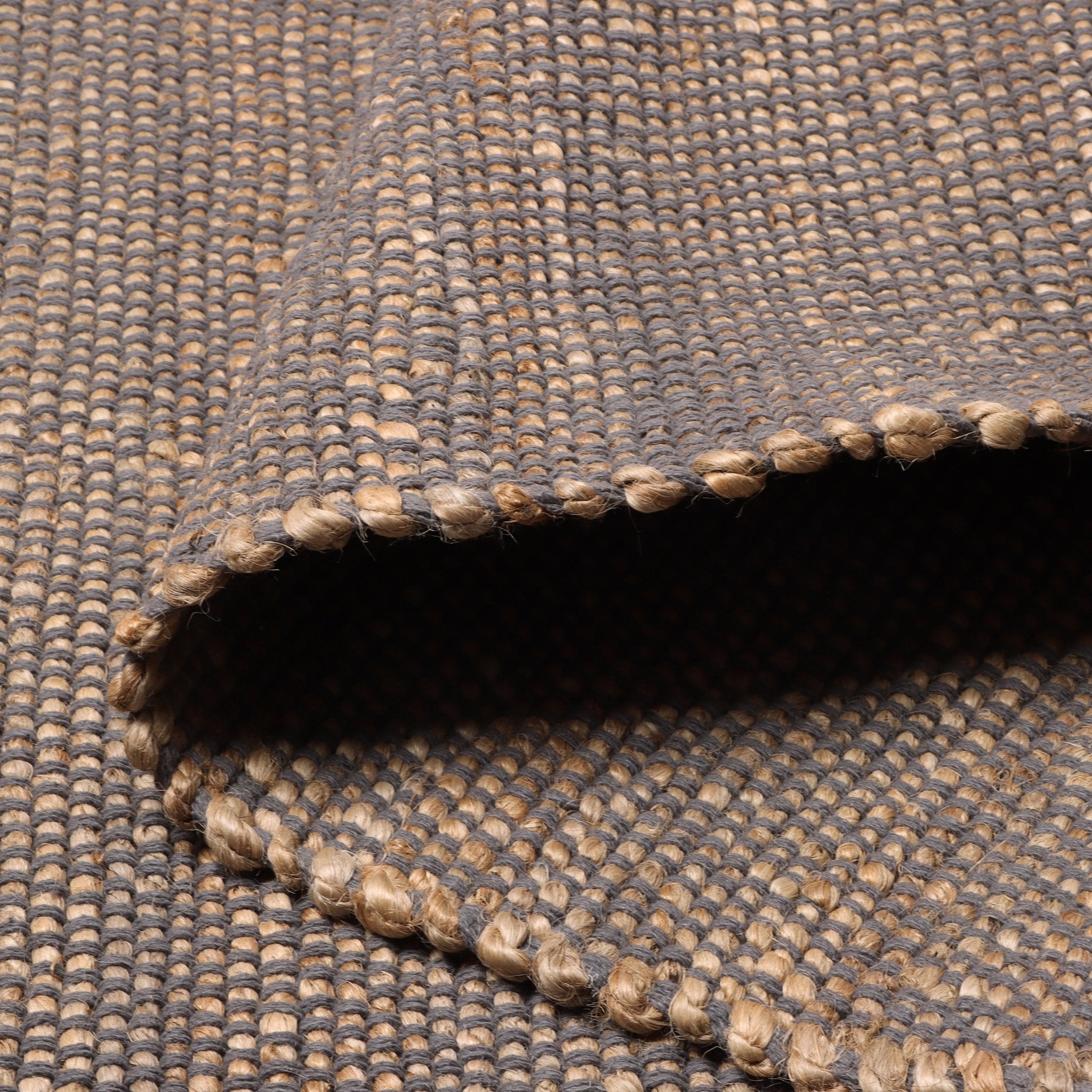 Handwoven Jute & Cotton Rug – Farmhouse Style (Dark Grey) - Delara
