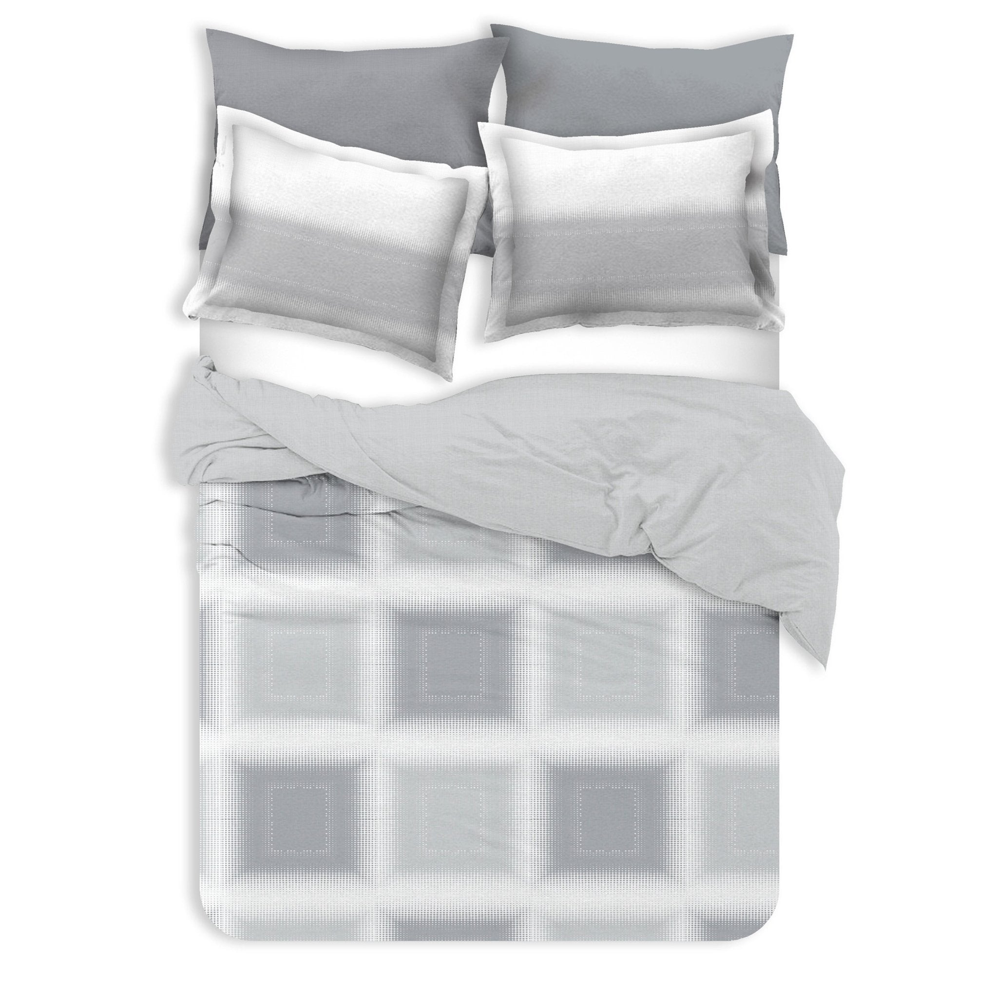 Selena Check Grey Organic Cotton Reversible Duvet Set - Delara