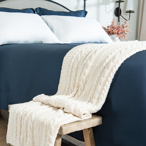 Organic Cotton Cable Knit Throw (Natural) - DelaraHome