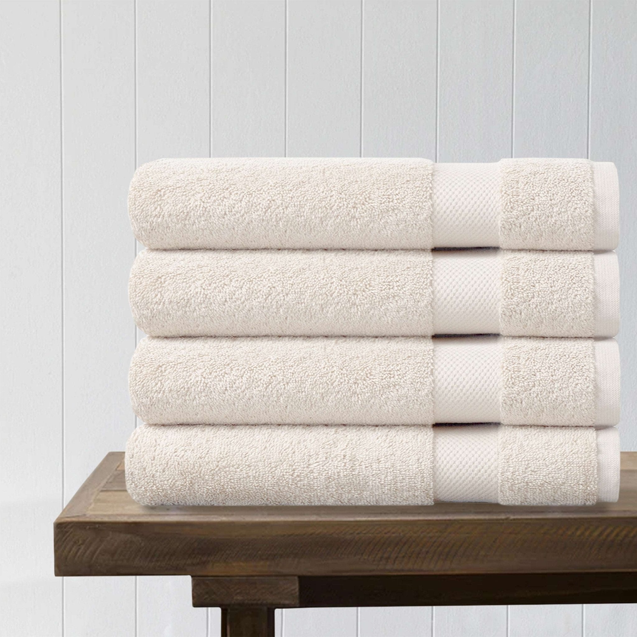 Delara 100% Organic Cotton Towels 650 GSM Plush Quick Dry GOTS Certified,  Oeko-Tex Green Certified (Bath Towel Pack of 4, Ivory)