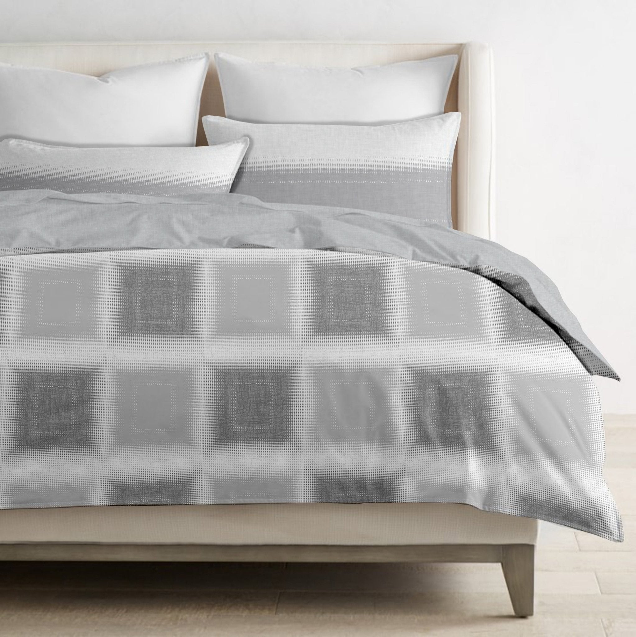 Selena Check Grey Organic Cotton Reversible  Duvet Set - DelaraHome