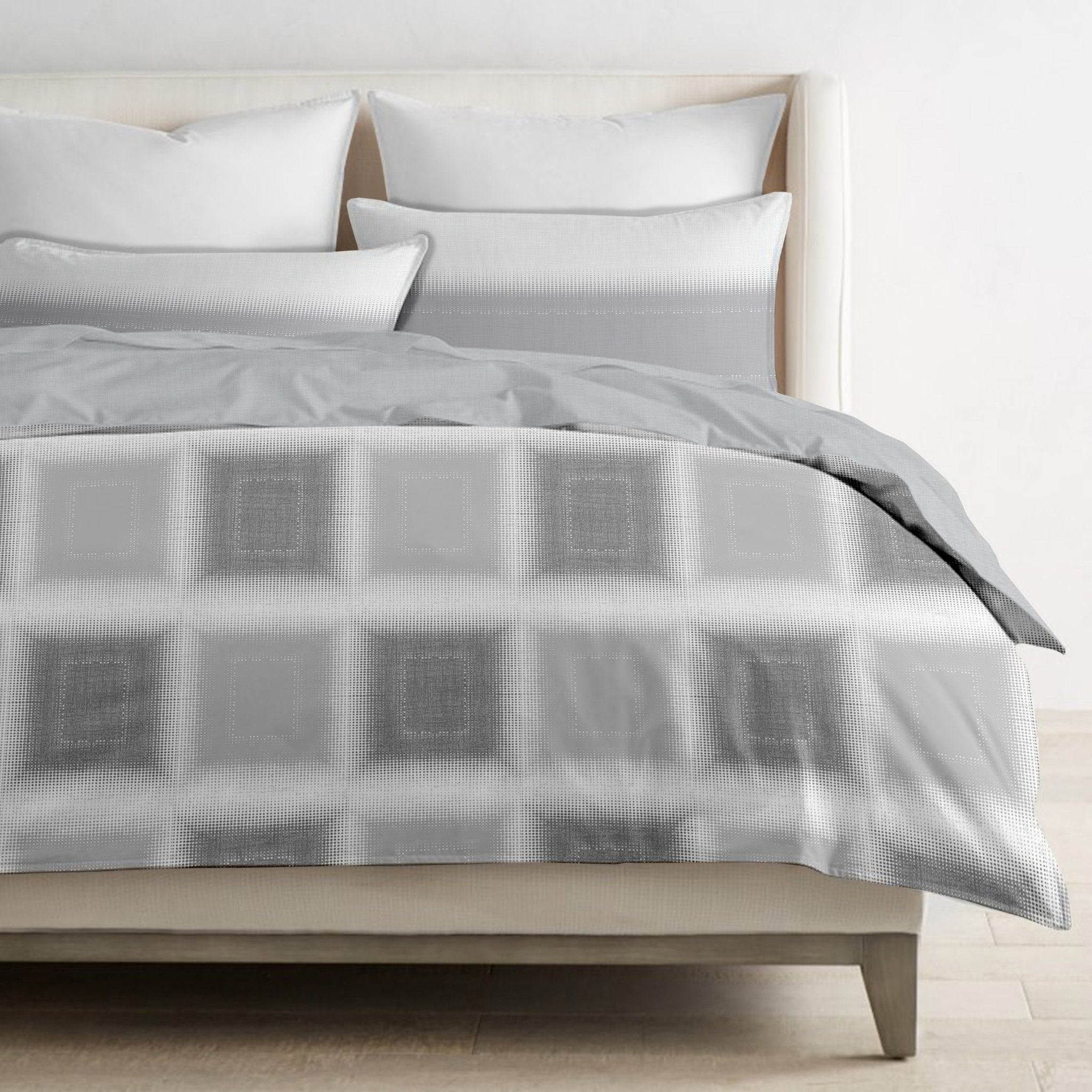Selena Check Grey Organic Cotton Reversible  Duvet Set - DelaraHome