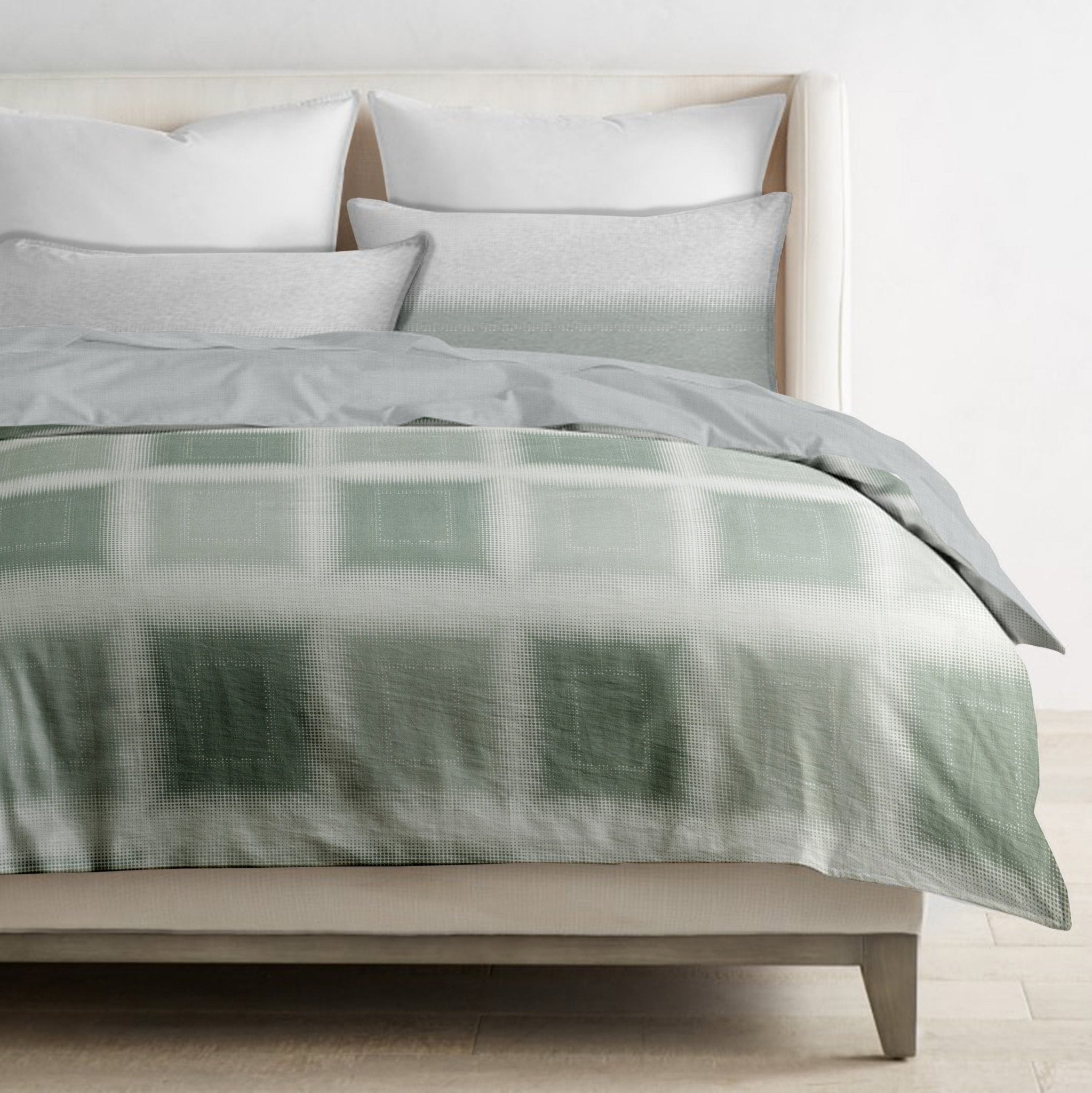 Selena Check Green Organic Cotton Reversible Duvet Set - DelaraHome