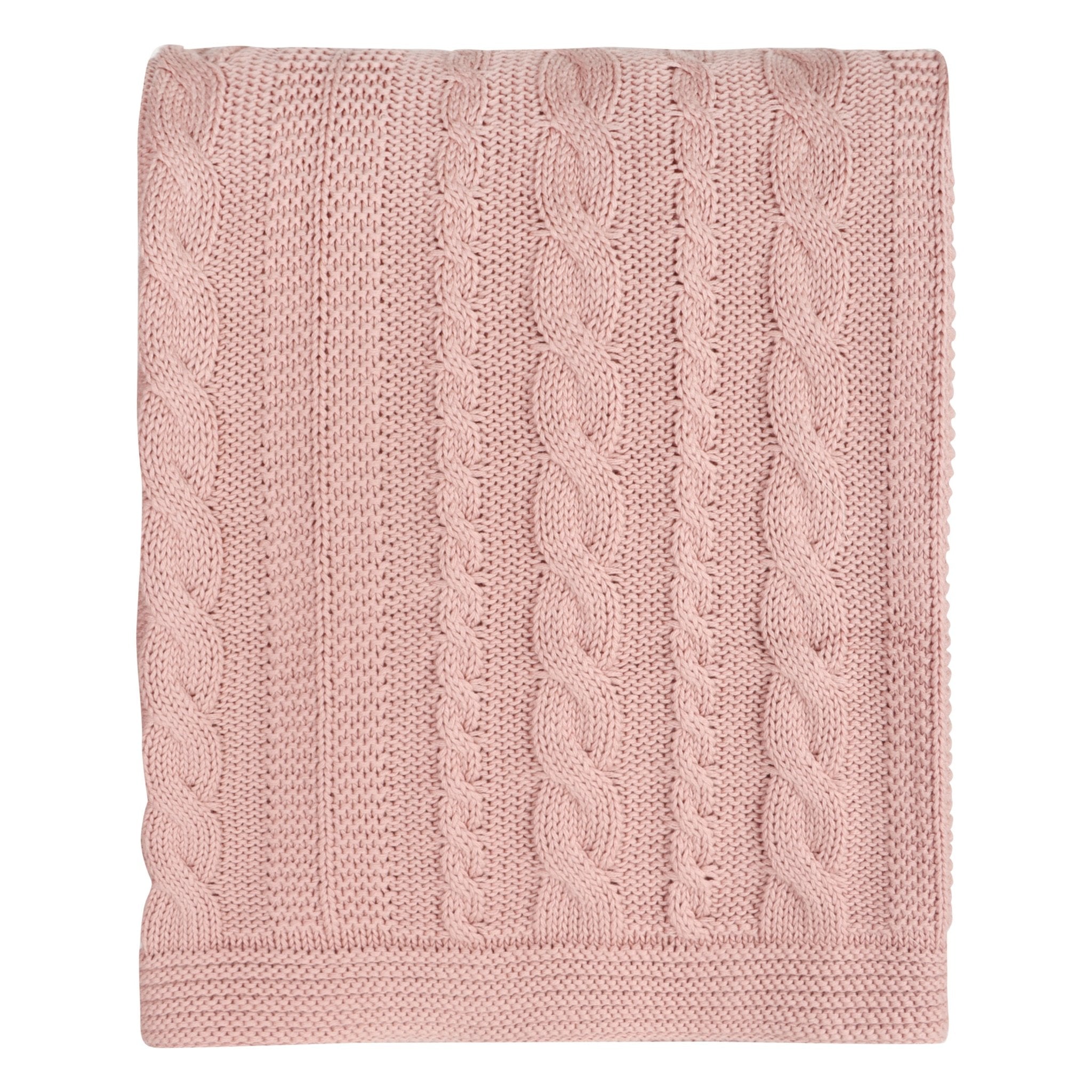 Organic Cotton Cable Knit Throw (Cameo Pink) - DelaraHome