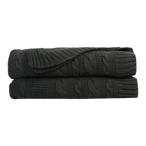 Organic Cotton Cable Knit Throw (Charcoal Grey) - DelaraHome
