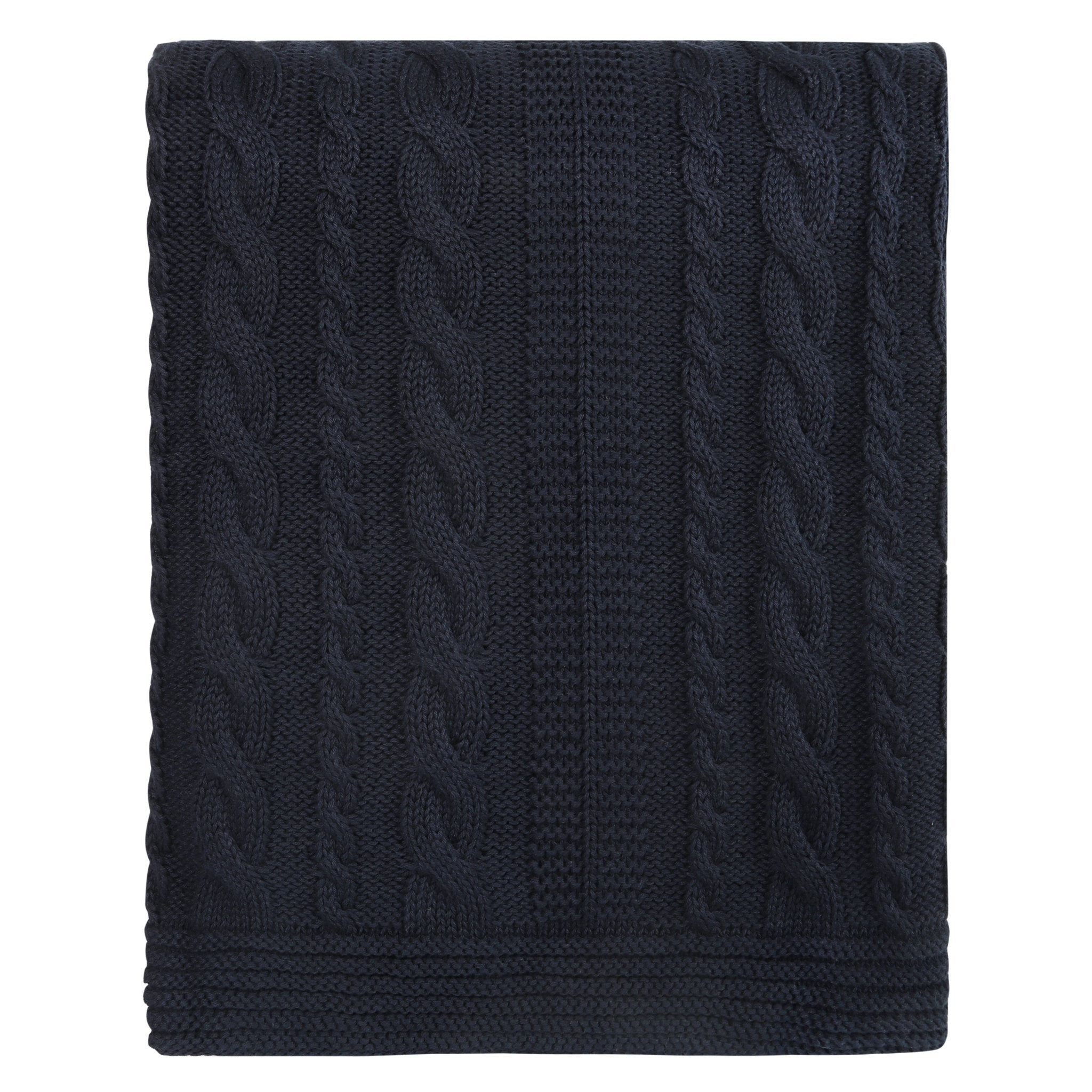 Organic Cotton Cable Knit Throw (Dark Navy) - DelaraHome