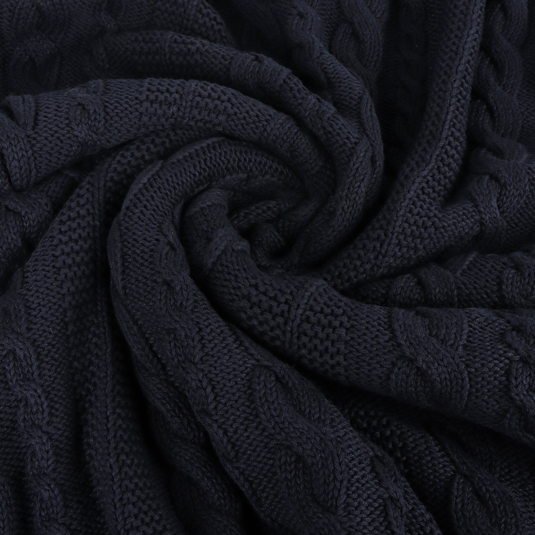 Organic Cotton Cable Knit Throw (Dark Navy) - DelaraHome