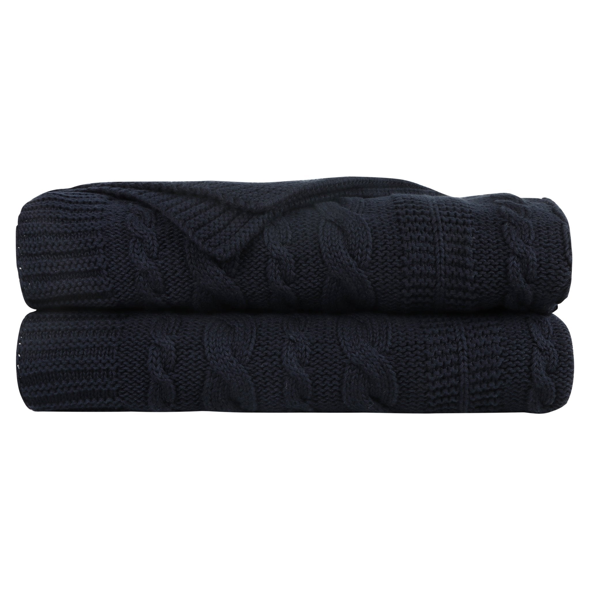 Organic Cotton Cable Knit Throw (Dark Navy) - DelaraHome