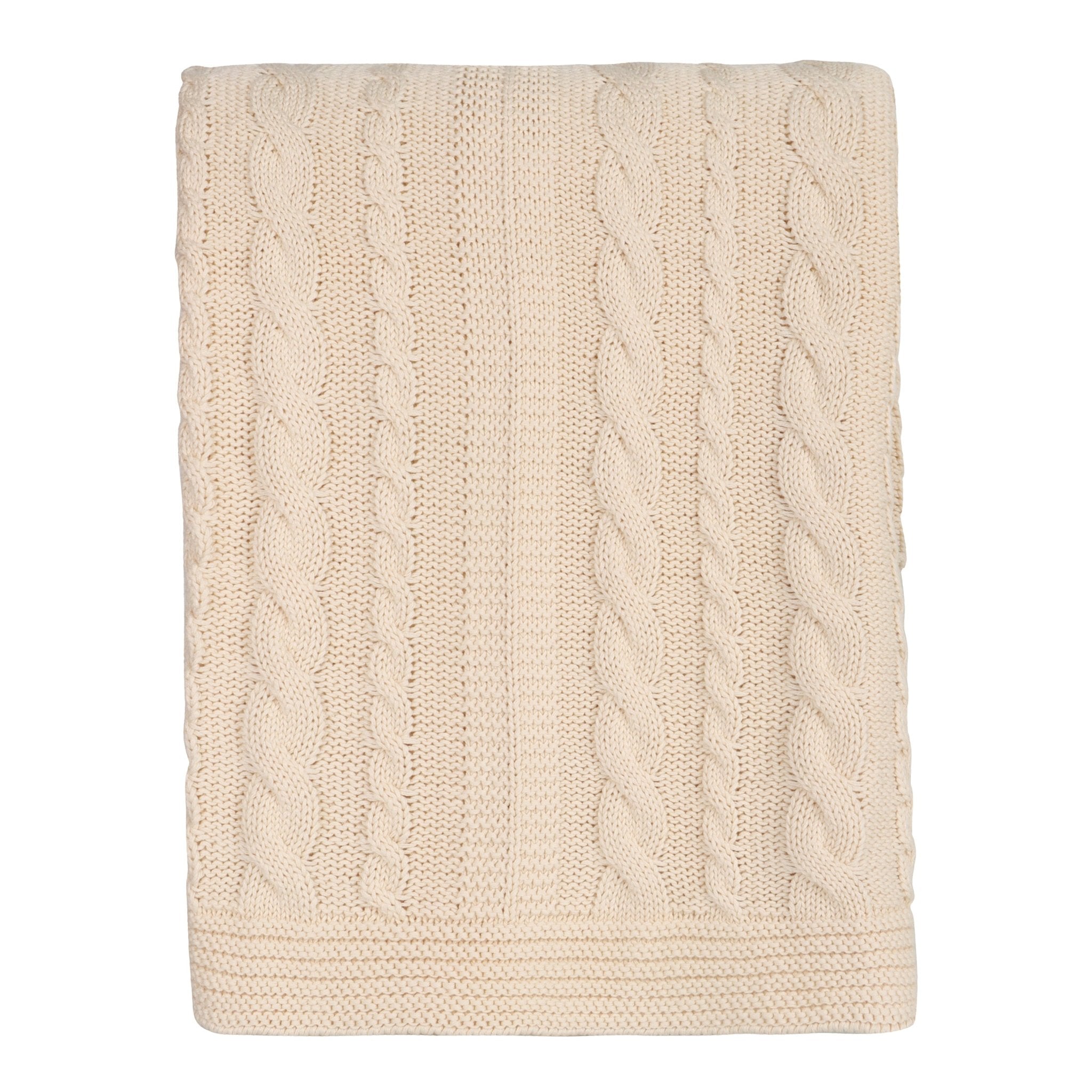 Organic Cotton Cable Knit Throw (Natural) - DelaraHome